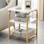 Tea Table for Living Room Bedroom 3 Tier Round Side End Table with Marble Top&Gold Base Modern Bedside Small Coffee Table