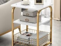 Tea Table for Living Room Bedroom 3 Tier Round Side End Table with Marble Top&Gold Base Modern Bedside Small Coffee Table
