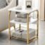 Tea Table for Living Room Bedroom 3 Tier Round Side End Table with Marble Top&Gold Base Modern Bedside Small Coffee Table