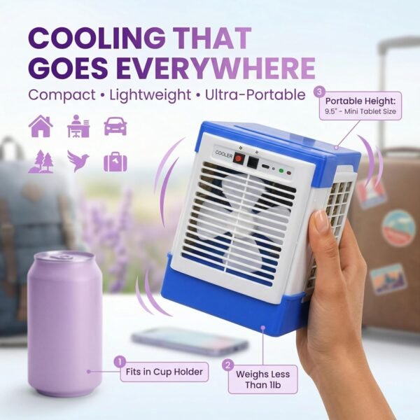 Techking 15 YEARS WARRANTY Rechargeable Mini Air Cooler Portable USB Cooling Fan with Dual Speed Settings, Compact Personal Cooler for Bedroom, Office, Camping & Travel Use