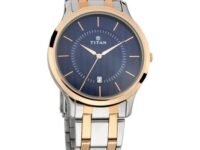 Titan Karishma Quartz Analog With Date Blue Dial Two Toned Silver & Rose Gold Stainless Steel Strap Watch for Men - NT1825KM01