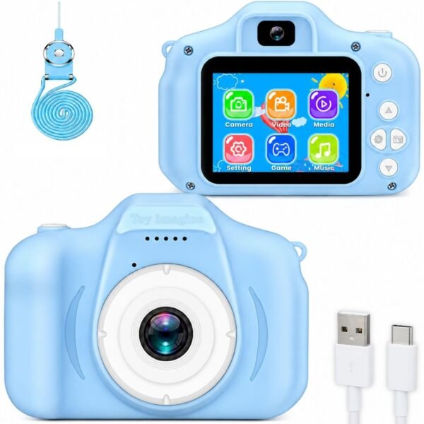 Toy Imagine Kids Digital Camera Toy 3.0MP 1080P Video Camera with 2-Inch Screen & 32GB Capacity USB Rechargeable with Games,Filters,Time-Lapse Educational Birthday Gift for Boys & Girls Age 3–12(Blue)
