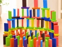 Toyshine 120 Pcs 12 Color Wooden Dominos Blocks Set, for Kids Board Game Educational Play Toy, Domino Racing Toy Game