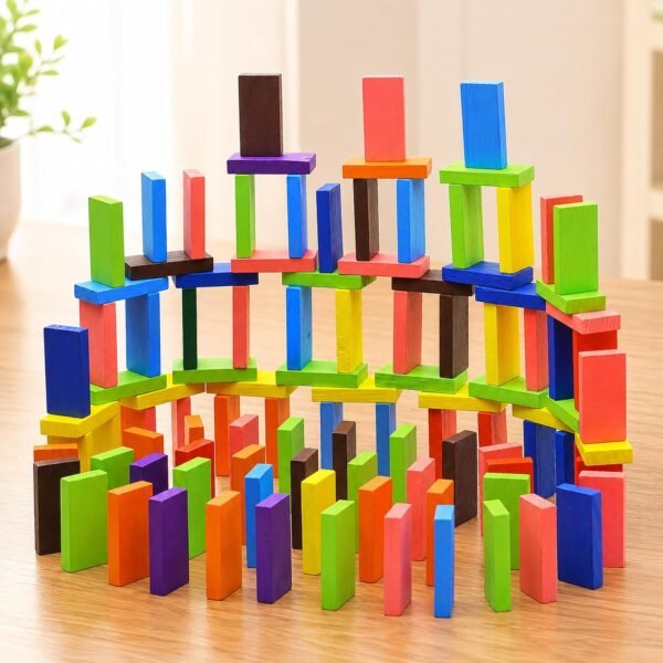 Toyshine 120 Pcs 12 Color Wooden Dominos Blocks Set, for Kids Board Game Educational Play Toy, Domino Racing Toy Game