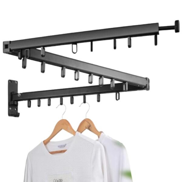 Trifold Wall Mounted Clothes Drying Rack, Space Saving Retractable Laundry Hanger with Towel Bar, Heavy Duty Collapsible Indoor & Outdoor Cloth Drying Stand for Balcony, Mudroom & Bedroom