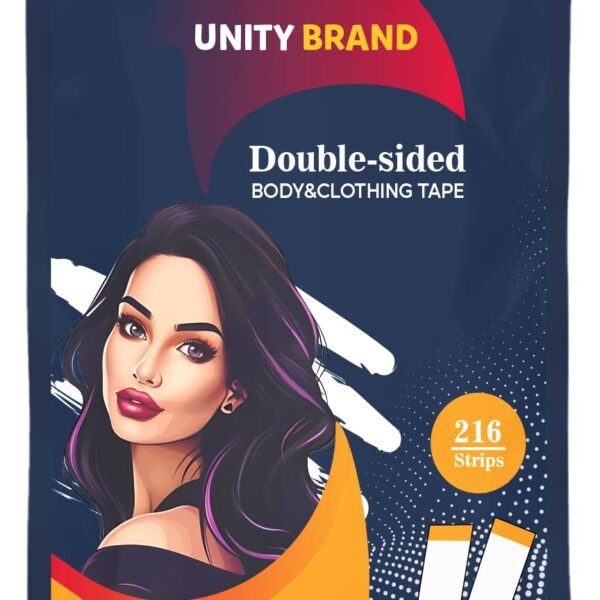 UB Unity Brand 216 Strips Double Sided Tape for Fashion, Clothing and Body Tape | All Day Strength Invisible Dress Tape for women | Gentle to stick on Skin and clothes | Transparent (216 Strips)