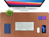 V-CUBE Designs Premium Vegan Leather Desk Mat 90X45cm 2.4mm Thick&Padded|Laptop Mat/Extended Mouse Pad/Stitched, Reversible, Sturdy Deskspread with High Tear/Peel Strength|Anti-Slip,Splash-Proof| Tan