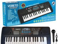 VEBETO Kids Piano Keyboard with Mic (1 Year Warranty) 37 Keys 8 Rhythms 8 Tones 6 Demos Portable Electronic Keyboard Toy Beginners Educational Songs Recording Musical Toys 2 3 4 5 Years Boys Girls