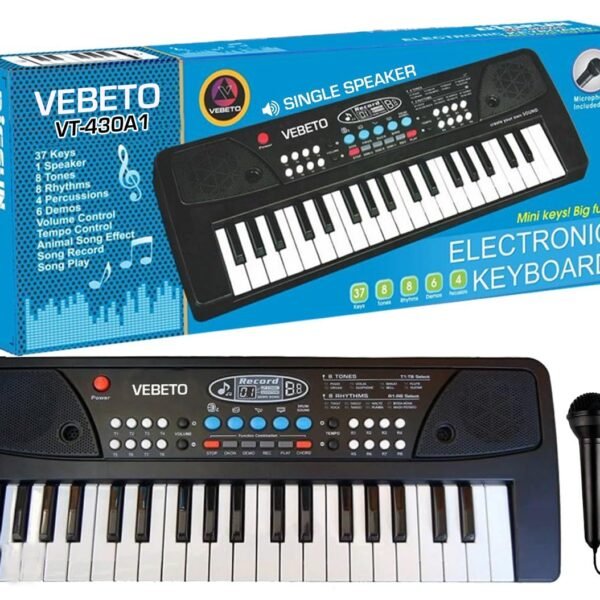 VEBETO Kids Piano Keyboard with Mic (1 Year Warranty) 37 Keys 8 Rhythms 8 Tones 6 Demos Portable Electronic Keyboard Toy Beginners Educational Songs Recording Musical Toys 2 3 4 5 Years Boys Girls
