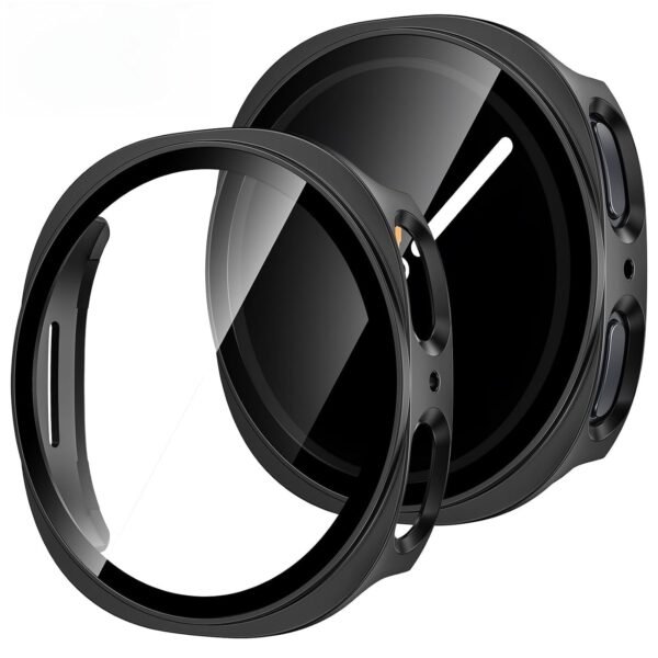 VEMIGON Hard PC Case Compatible with Samsung Galaxy Watch 8 2025 Screen Protector Case 44mm, High Sensitive Protective Face Cover with Bumper Built-in Tempered Glass Film - (44mm Black)