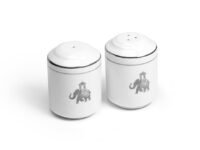 VOLA Gaj Series Ceramic (Porcelain) Premium Salt & Pepper with Platinum Rim and Elephant Motif Home & Office Use Kitchen & Dining Luxury Tableware Ideal for Gifting with Adjustable Coarseness