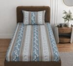 VOMZER 310 TC Cotton Feel All Around Elastic Fitted Bedsheets Single Size, Premium Fitted Bedsheets Single Size for Single Bed with 1 Pillow Covers, Size- 72” x 36” (Grey Blossom)