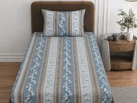 VOMZER 310 TC Cotton Feel All Around Elastic Fitted Bedsheets Single Size, Premium Fitted Bedsheets Single Size for Single Bed with 1 Pillow Covers, Size- 72” x 36” (Grey Blossom)