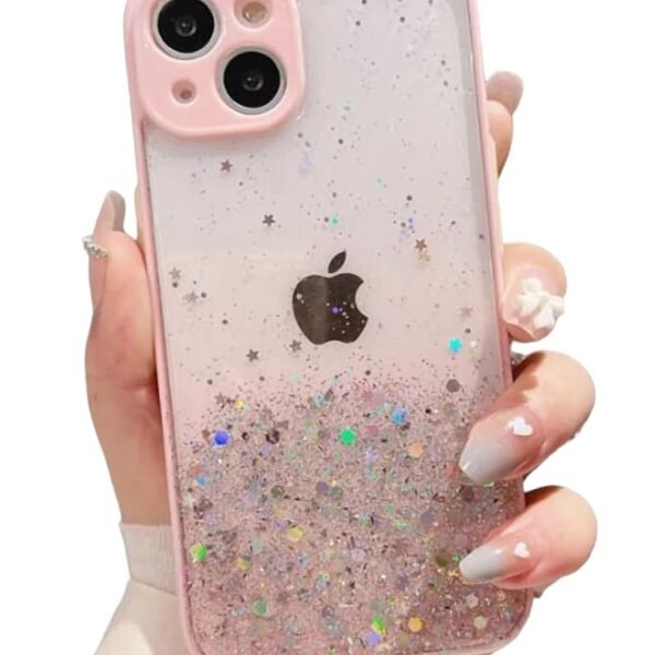 VONZEE® Case Compatible with iPhone 13 (6.1 inch), Non Moving Glitter Cover for Girls & Women Soft TPU Shockproof Anti Scratch Drop Protection Cover (Pink)