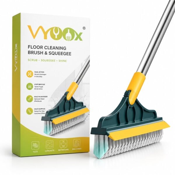 VYOOx Toilet Cleaning Brush with Wiper | 2-in-1 Bathroom Cleaning Brush | Long Handle Floor Scrub Brush for Tiles, Bathroom & Toilet Cleaning | Bathroom Cleaning Accessories