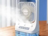 Vasukie Table Fan With Mist, Portable Air Conditioner Fan Personal Cooler Desk Fan for Shop, Office, Kitchen, USB Powered Mini AC,Portable Humidifier Air Cooler Fan, For Home With 3 Speed V9 (White)