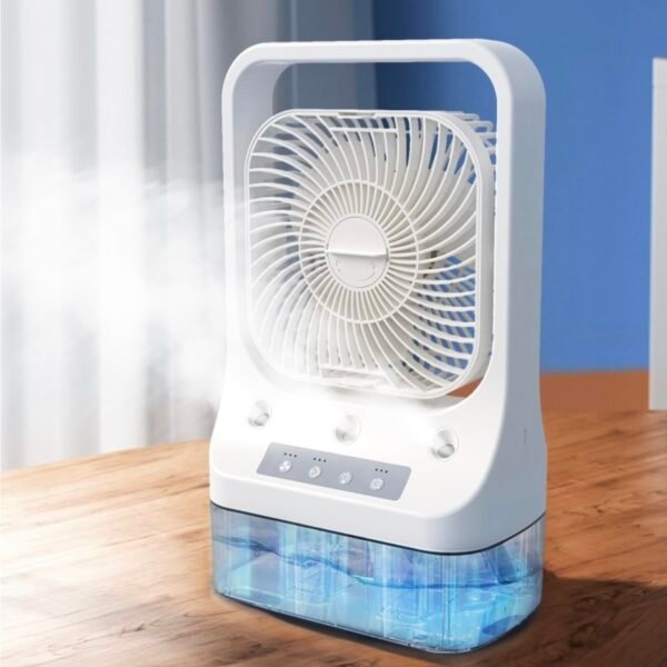 Vasukie Table Fan With Mist, Portable Air Conditioner Fan Personal Cooler Desk Fan for Shop, Office, Kitchen, USB Powered Mini AC,Portable Humidifier Air Cooler Fan, For Home With 3 Speed V9 (White)