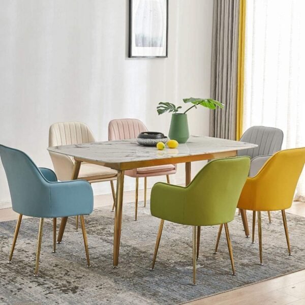 Velvet Upholstered Modern Accent Arm Chair for Living and Dining Room Mid-Century Club Guest Seat with Golden Legs Standard (Yellow)