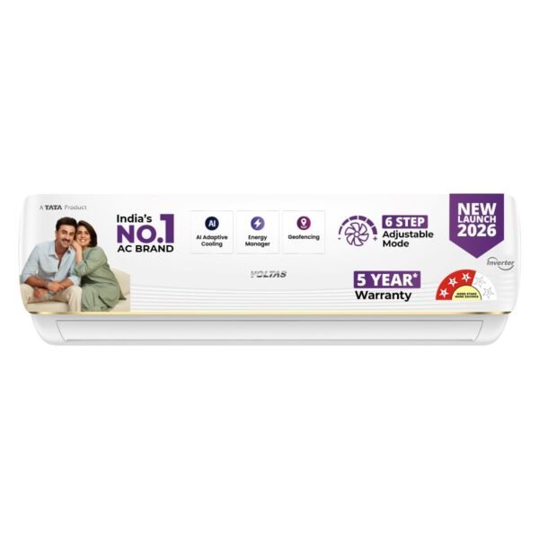 Voltas 1.5 ton 3 Star, New star rated, Inverter Split AC (Copper, Convertible 6-in-1 cooling modes, Ai Enabled, 4-way Swing, Sleep Mode, Auto Clean (183INV VERTIS AI ZEST GOLD, White)
