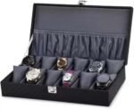 Watch Box, Black & Gray, 12 Slots