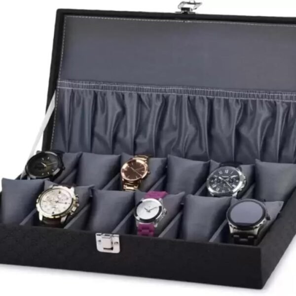Watch Box, Black & Gray, 12 Slots