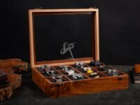 Watch Box Organizer for Men, Wooden Watch Display Case, Vintage Rosewood Brown Finish, Glass Top, Soft Velvet Lining, Luxury Watch Storage Box, Gift for Husband, Dad, Collector (Mahogany Brown)
