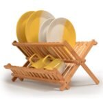 Whitewhale Dish Rack Collapsible Dish Drying Rack Wooden Dish Drying Rack, Foldable Dish Rack Wood Drying Rack Compact Kitchen Plate Rack