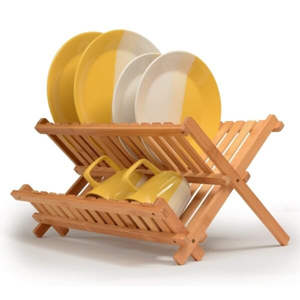 Whitewhale Dish Rack Collapsible Dish Drying Rack Wooden Dish Drying Rack, Foldable Dish Rack Wood Drying Rack Compact Kitchen Plate Rack