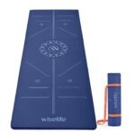 WiseLife Lotus Alignment 10mm Yoga Mat with Strap | Non-Slip Thick Exercise Mat for Yoga, Pilates, Gym & Flexibility Training (Blue)