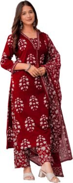 Women's Pure Cotton Printed Straight Kurta Set with Palazzo Pants & Dupatta- Ethnic Wear