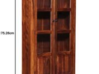 Wooden Bookshelf | Glass Door Crockery Cabinet | Solid Wood 4 Shelves Door Book Case Shelf with Storage for Home, Office & Study Room Kitchen | Sheesham Wood, Honey Oak