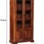 Wooden Bookshelf | Glass Door Crockery Cabinet | Solid Wood 4 Shelves Door Book Case Shelf with Storage for Home, Office & Study Room Kitchen | Sheesham Wood, Honey Oak