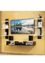 Wooden Wall Mounted TV Unit, TV Cabinet/Stand for Wall for Living Room, Set Top Box Stand (White and Black), 40 Cm, 40 Cm