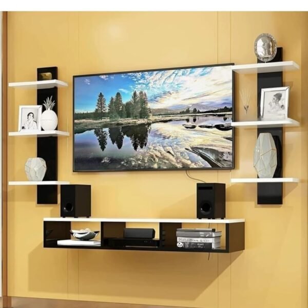 Wooden Wall Mounted TV Unit, TV Cabinet/Stand for Wall for Living Room, Set Top Box Stand (White and Black), 40 Cm, 40 Cm