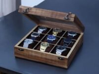 Wooden Watch Box Display Case, 9 Slots, Glass Lid, watch case box for men, Made for special events, Watch holder storage stand box case made of solid wood. with Velvet Interior, off white 9 slots