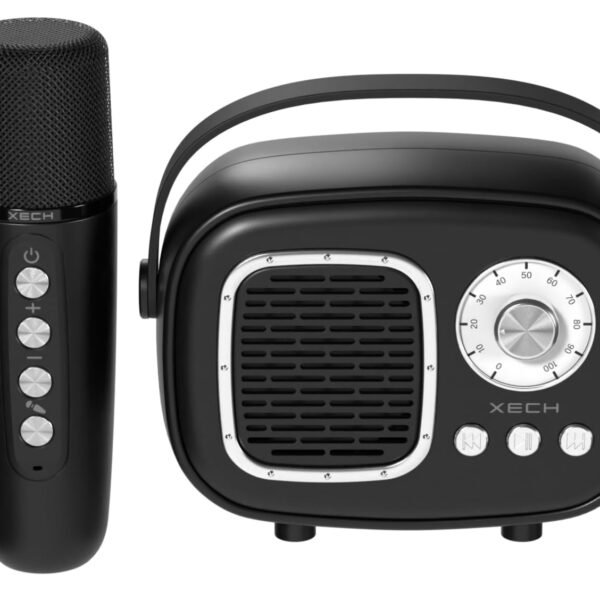 XECH Karaoke Speaker with Wireless Mic for Singing | Retro Radio Design | Ai Voice Changer | Vocal Cancellation | Birthday Party Gift for Boys and Girls Kids (Retro Jam)