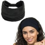 XFYT Premium Workout Gym Sports Hairband | Soft Elegant Sweat Absorbent Stylish Stretchable Wide Headband for Men & Women (Black)