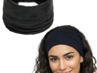 XFYT Premium Workout Gym Sports Hairband | Soft Elegant Sweat Absorbent Stylish Stretchable Wide Headband for Men & Women (Black)