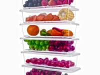 Xiran 6 Fridge Storage Boxes Fridge Organizer With Removable Drain Plate&Lid Stackable Fridge Storage Containers Plastic Freezer Storage Containers For Fish,Meat,Vegetables,Fruits(1500Ml),Transparent
