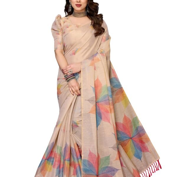 Yashika Women's Chanderi Floral Digital Print Chandheri Saree with Unstitched Blouse Material