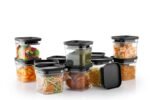 YouBee® Unbreakable Air Tight Kitchen Storage Container for Rice | Dal | Atta, BPA-free, Flour | Cereals | Snacks | Stackable | Modular, 600 Ml Set 12 (Black)