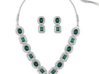 ZAVERI PEARLS Green Stones & Dazzling Austrian Diamonds Embellished Necklace & Earring Set For Women-ZPFK17196