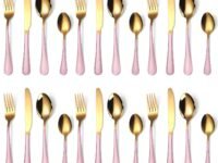 daiDokoro Premium Stainless Steel Golden Cutlery Set for Home/Dinner Table/Restaurants (Pink, 24 Pcs)
