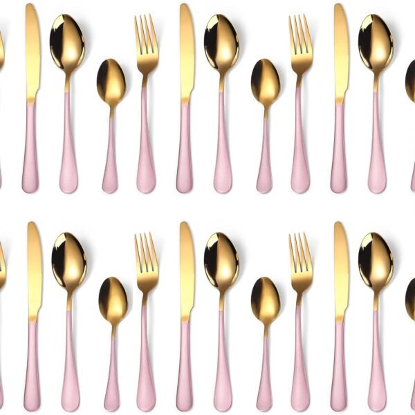 daiDokoro Premium Stainless Steel Golden Cutlery Set for Home/Dinner Table/Restaurants (Pink, 24 Pcs)