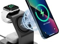 eller santé® Wireless Charger 3-in-1 23W Magnetic Mag-Safe for iPhone 17/17 Air/17 Pro/17 Pro Max, 16/16 Plus/16 Pro/16 Pro Max, 15/14/13/12, Airpods 3rd/2nd gen, Series 9/8/7/6/5/4/SE-Black