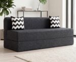 uberlyfe 3 Seater Sofa Cum Bed | 1 Year Warranty | Foldable Sofacum Bed | 15" Sofa Height| 2 Cushions Zigzag Pattern |Jute Finish Fabric, Dark Grey | 6' X 6' Feet