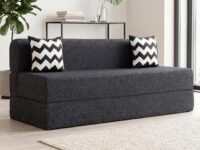 uberlyfe 3 Seater Sofa Cum Bed | 1 Year Warranty | Foldable Sofacum Bed | 15" Sofa Height| 2 Cushions Zigzag Pattern |Jute Finish Fabric, Dark Grey | 6' X 6' Feet