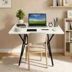 wow craft Multipurpose Foldable & Portable Study Table | Laptop & Computer Desk for Home & Office | 2-Seater Dining Table | Engineered Wood Top & Metal Frame | Windsor-Pearl White
