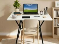 wow craft Multipurpose Foldable & Portable Study Table | Laptop & Computer Desk for Home & Office | 2-Seater Dining Table | Engineered Wood Top & Metal Frame | Windsor-Pearl White