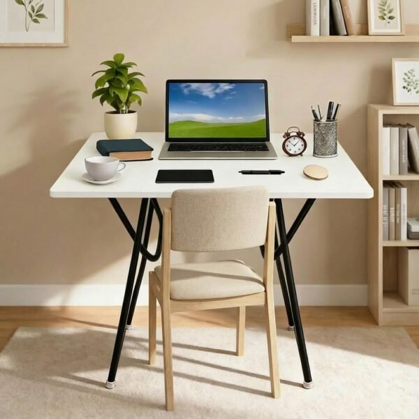 wow craft Multipurpose Foldable & Portable Study Table | Laptop & Computer Desk for Home & Office | 2-Seater Dining Table | Engineered Wood Top & Metal Frame | Windsor-Pearl White